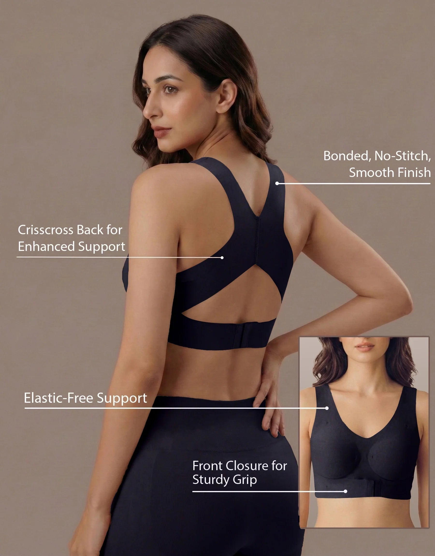 Bonded Gym Bra with Crisscross Back | Padded | Breathable Cotton  (SB-997)