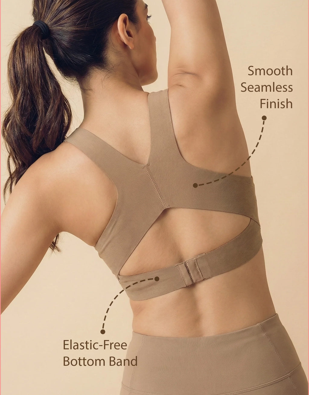 Bonded Gym Bra with Crisscross Back | Padded | Breathable Cotton (TW-SB-997)(Fawn)
