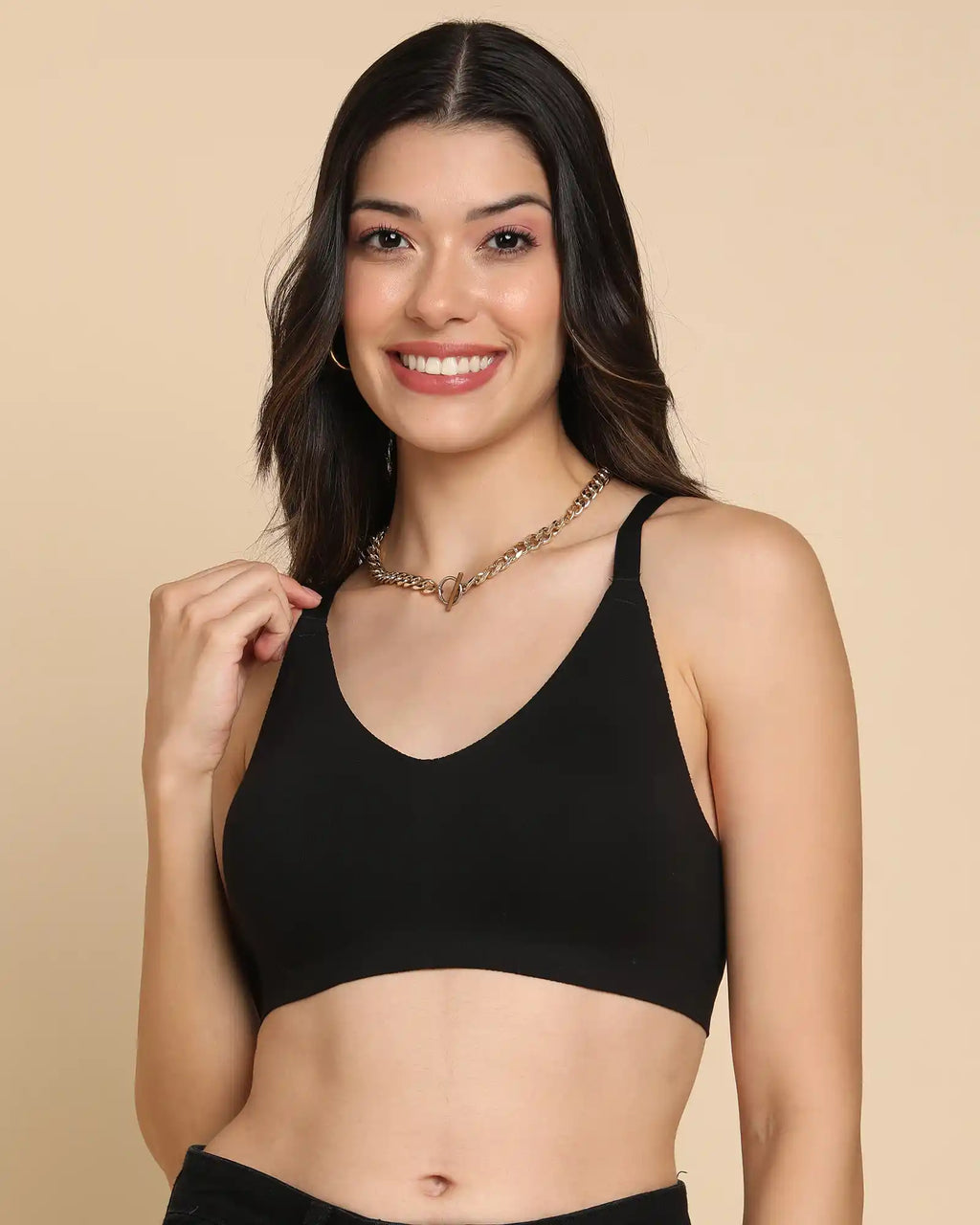 Swanz  Bonded Breathable Cotton Non-Padded Full-Coverage Bra with Hidden Concealer (SB-935-Black)