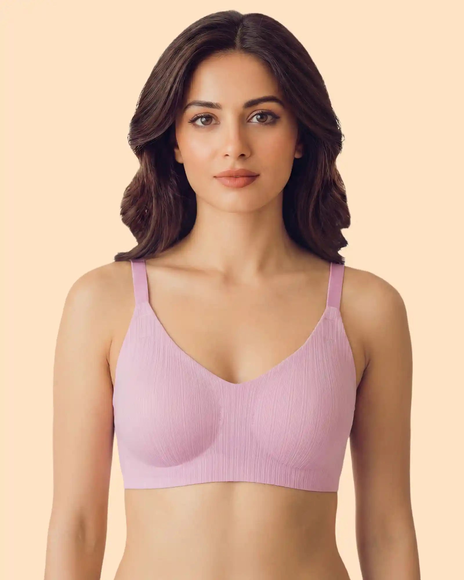 Ribbed Polyamide Padded Bonded Bra  (SB-998)(Pink)