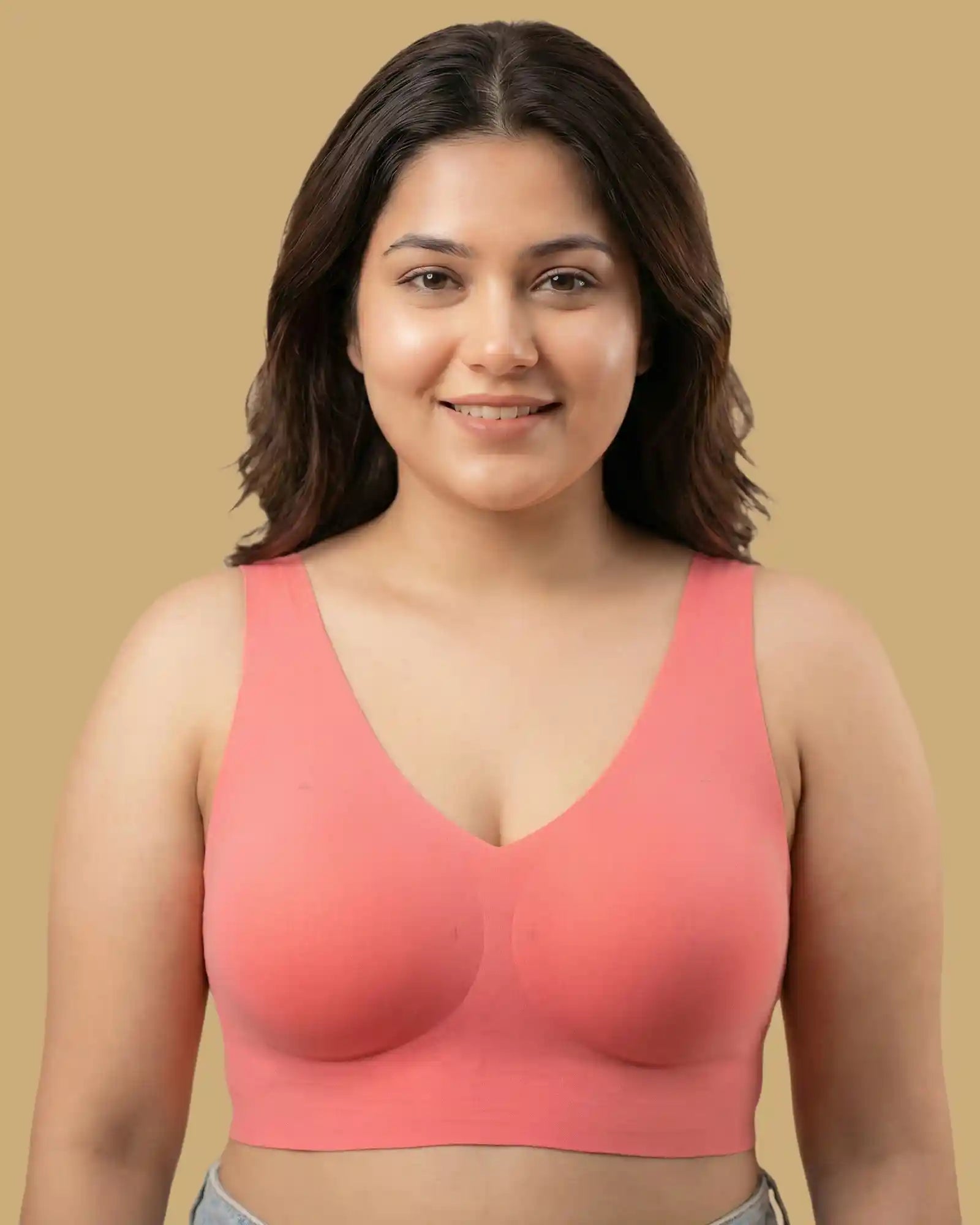 Cotton Padded Full Coverage Bonded Bra (SB-938-Coral)
