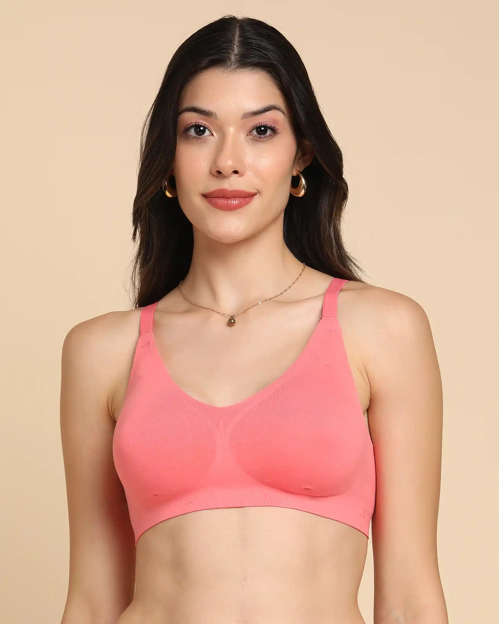 Swanz  Bonded Breathable Cotton Padded Full-Coverage Bra (SB-938-Coral)