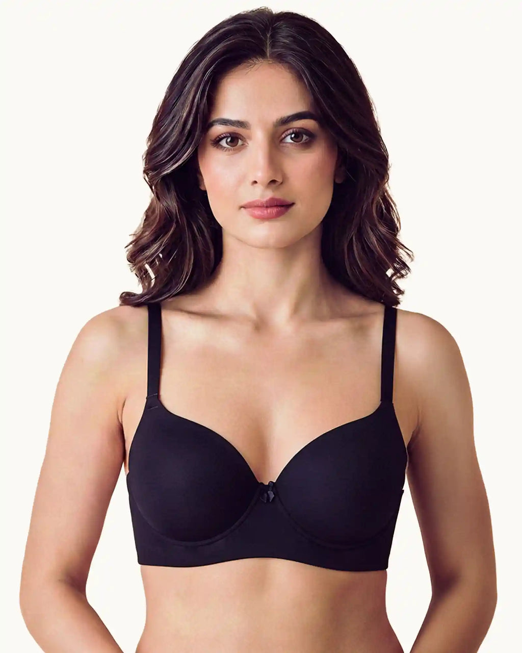 Cotton Non-wired Push-Up Bonded Bra (Level-3 Padding) with 3/4th Coverage (SB-93510) (Black))