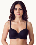 Cotton Non-wired Push-Up Bonded Bra (Level-3 Padding) with 3/4th Coverage (SB-93510) (Black))