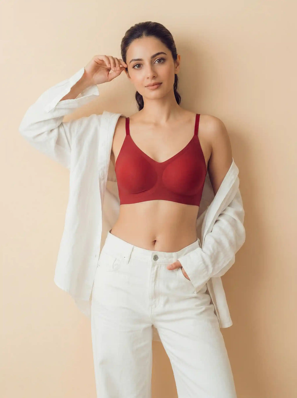 Cotton Padded Full Coverage Bonded Bra (SB-938-Red)