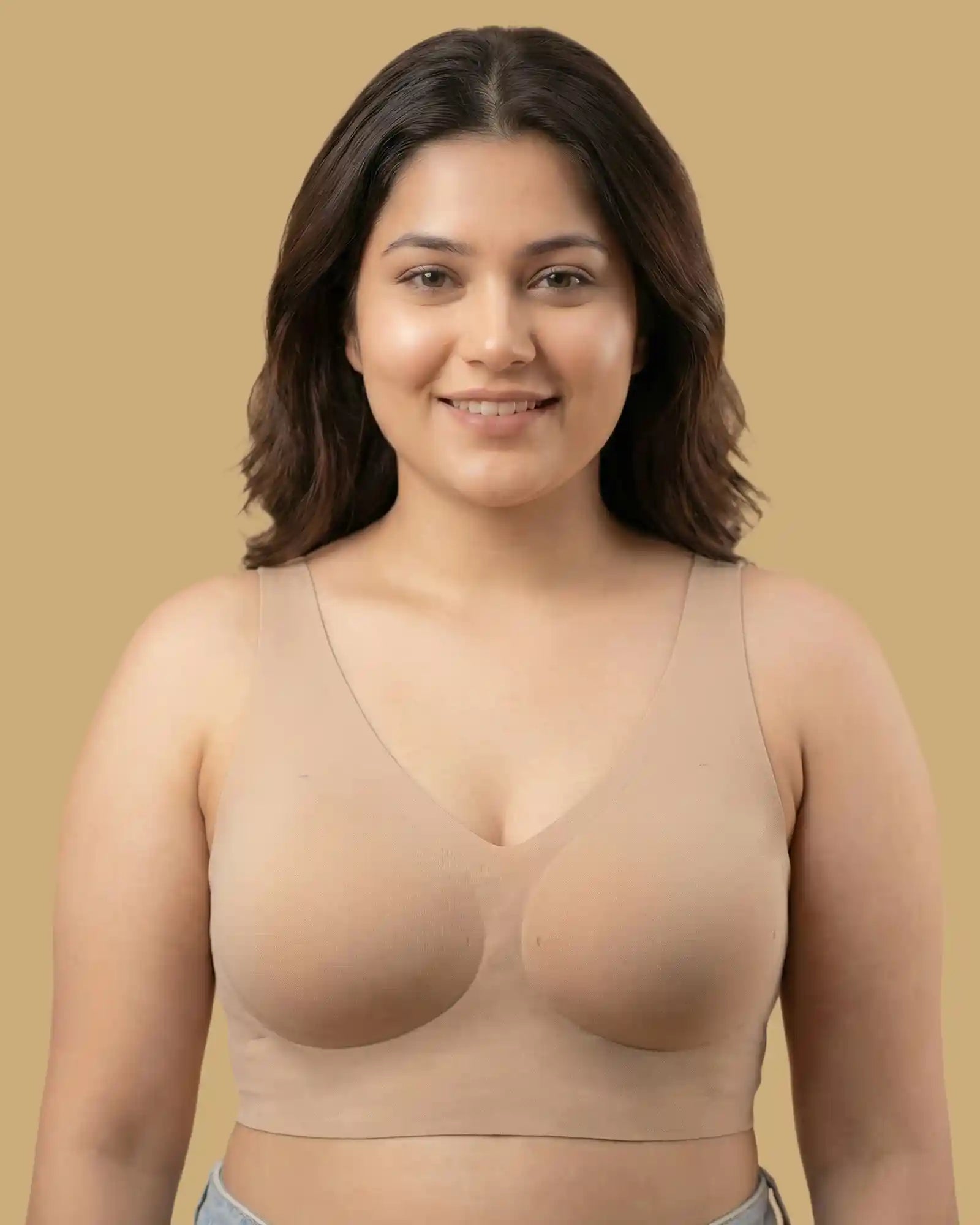 Cotton Padded Full Coverage Plus-Size Bonded Bra  (SB-918) (Fawn)
