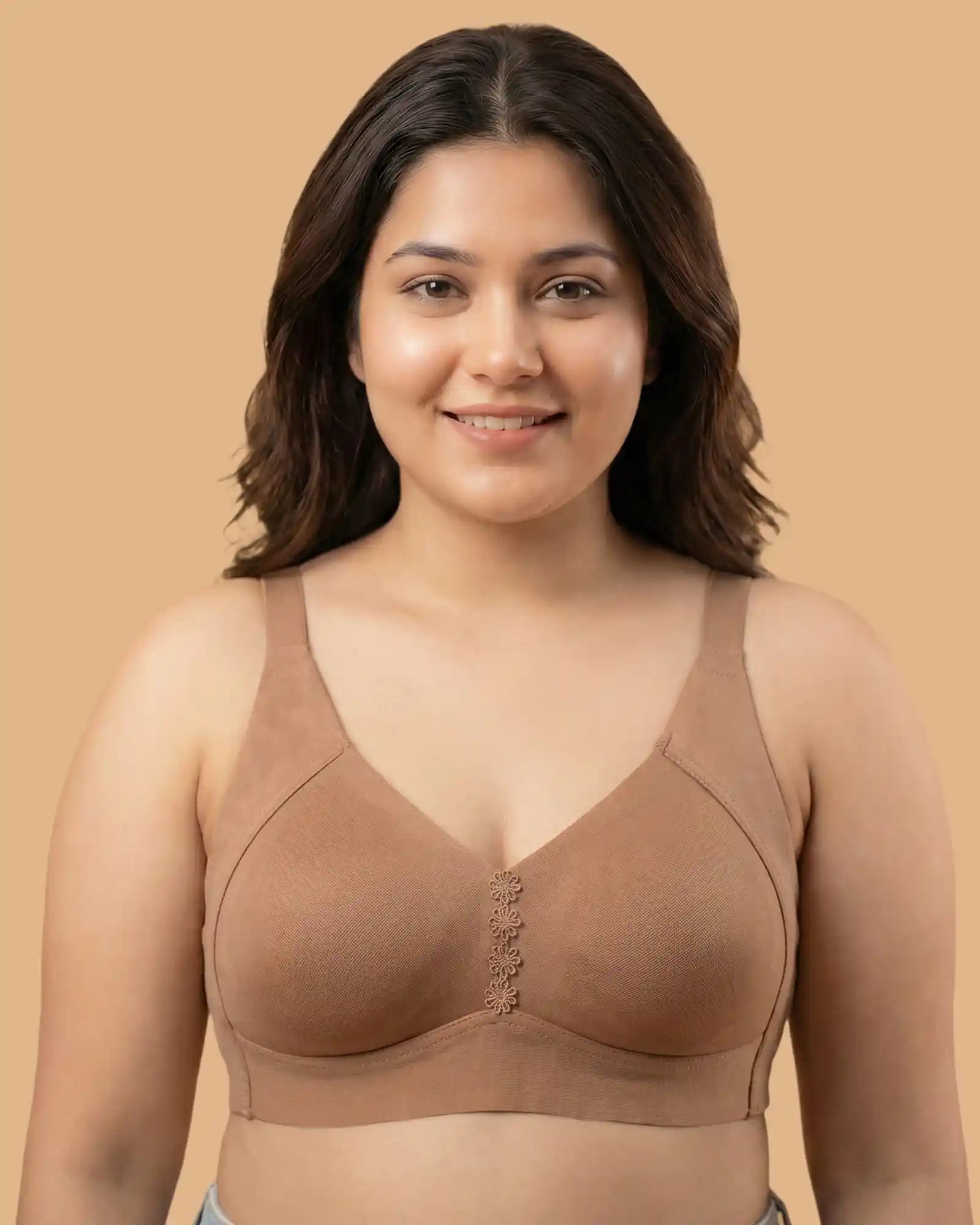 Cotton Non-Padded Plus-Size M-Frame Minimiser Bonded Bra (SB-9303)(Fawn)