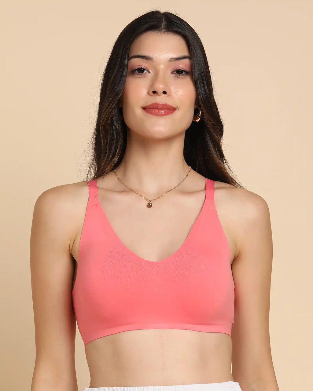 Swanz  Bonded Breathable Cotton Non-Padded Full-Coverage Bra with Hidden Concealer (SB-935-Coral)