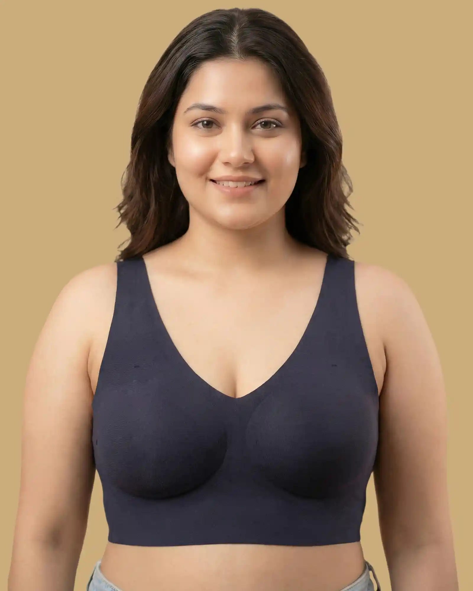 Cotton Padded Full Coverage Plus-Size Bonded Bra (SB-918-Navy)