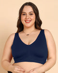 Swanz  Bonded Breathable Cotton Plus-Size Full-Coverage Bra with Hidden Concealer (SB-915-Navy)