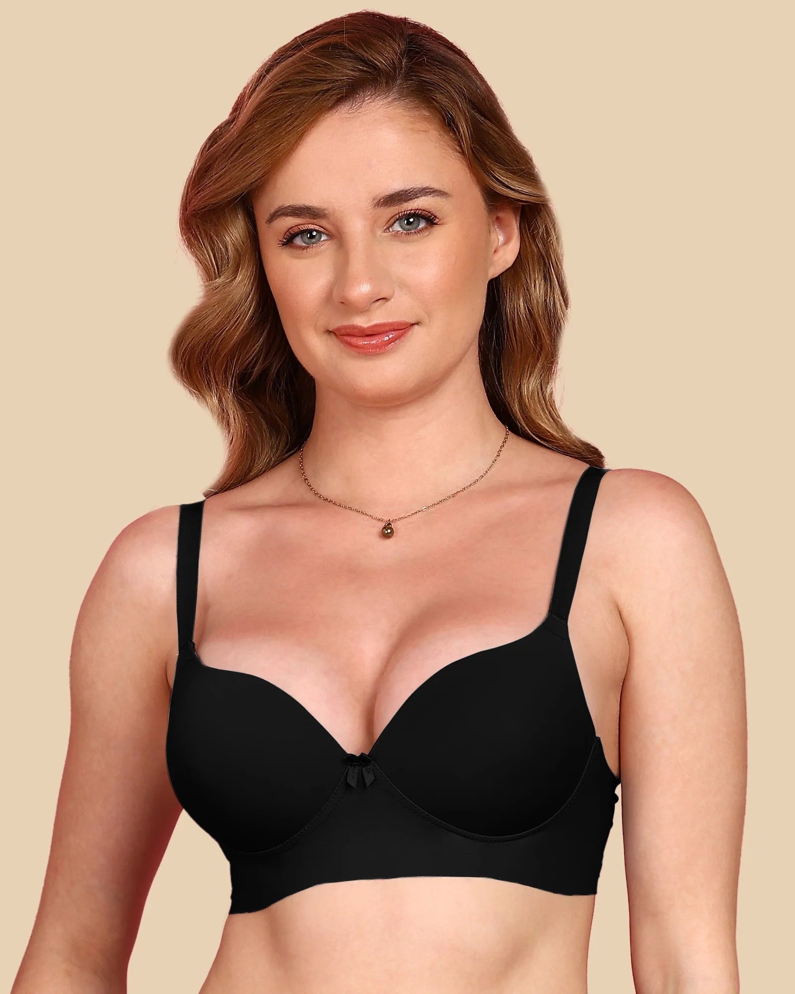 Swanz  Bonded Polyamide Push-Up 3/4 Coverage Maximiser Bra (Level 2 Padding) (SB-95107) (Black)