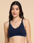 Swanz  Bonded Breathable Cotton Non-Padded Full-Coverage Bra with Hidden Concealer (SB-935-Navy)