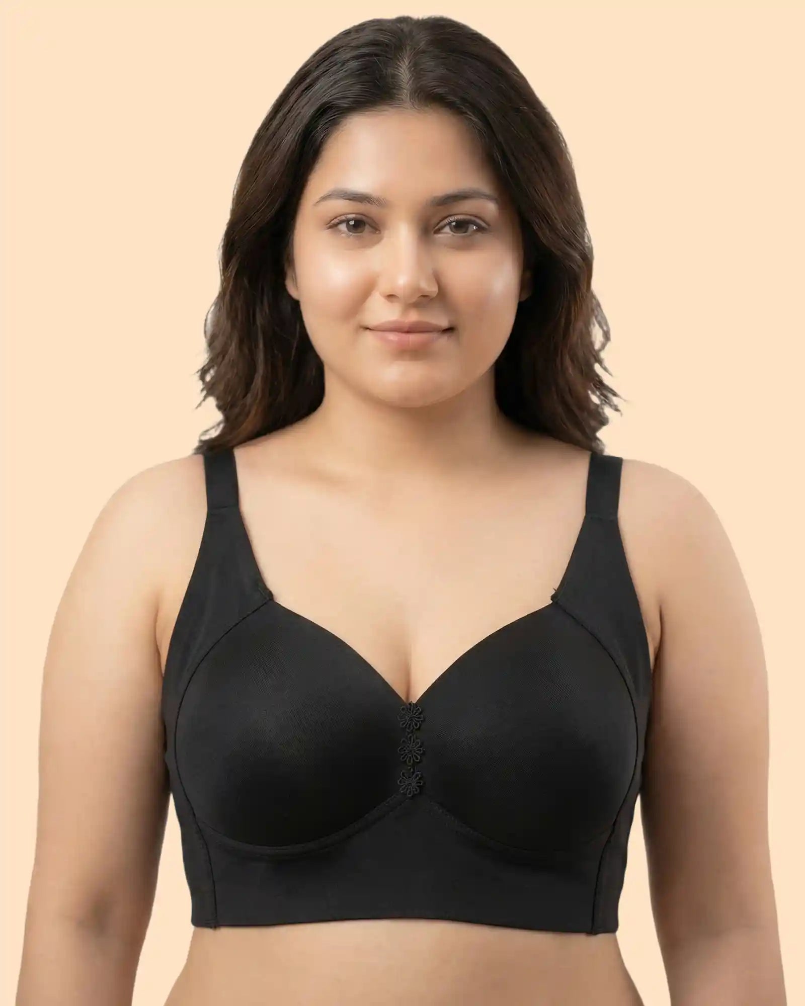 Cotton Padded Plus-Size M-Frame Minimiser Bonded Bra (SB-9203)(Black)