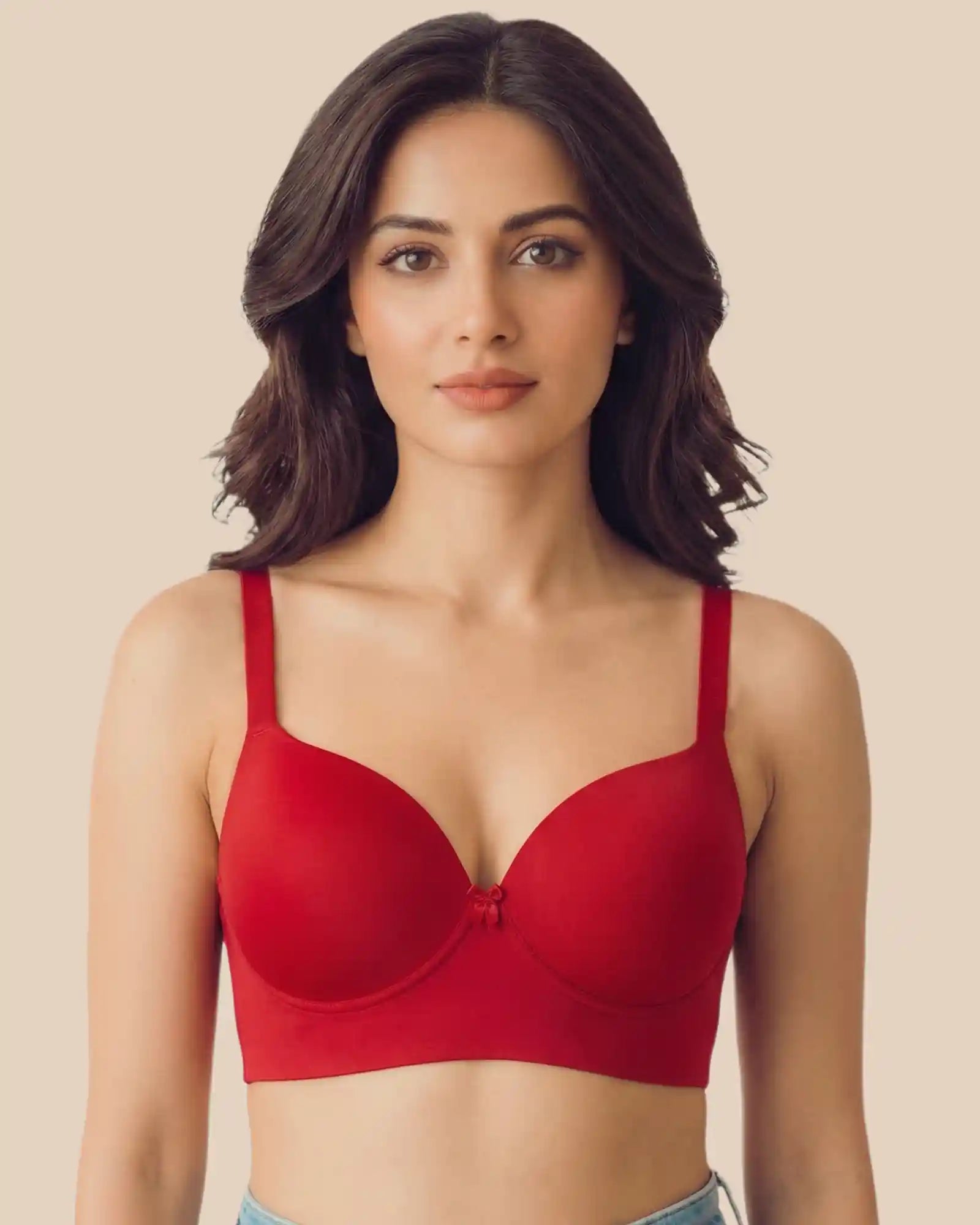 Cotton Non-wired Maximiser Push-Up Bonded Bra (Level-2 Padding) with 3/4th Coverage (SB-97015) (Red)