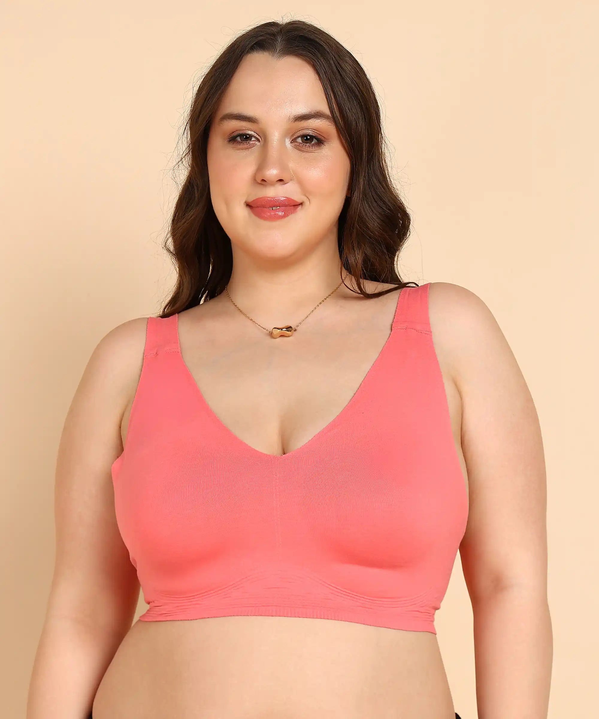 Swanz  Bonded Breathable Cotton Non-Padded Full-Coverage Bra with Hidden Concealer (SB-935-Coral)