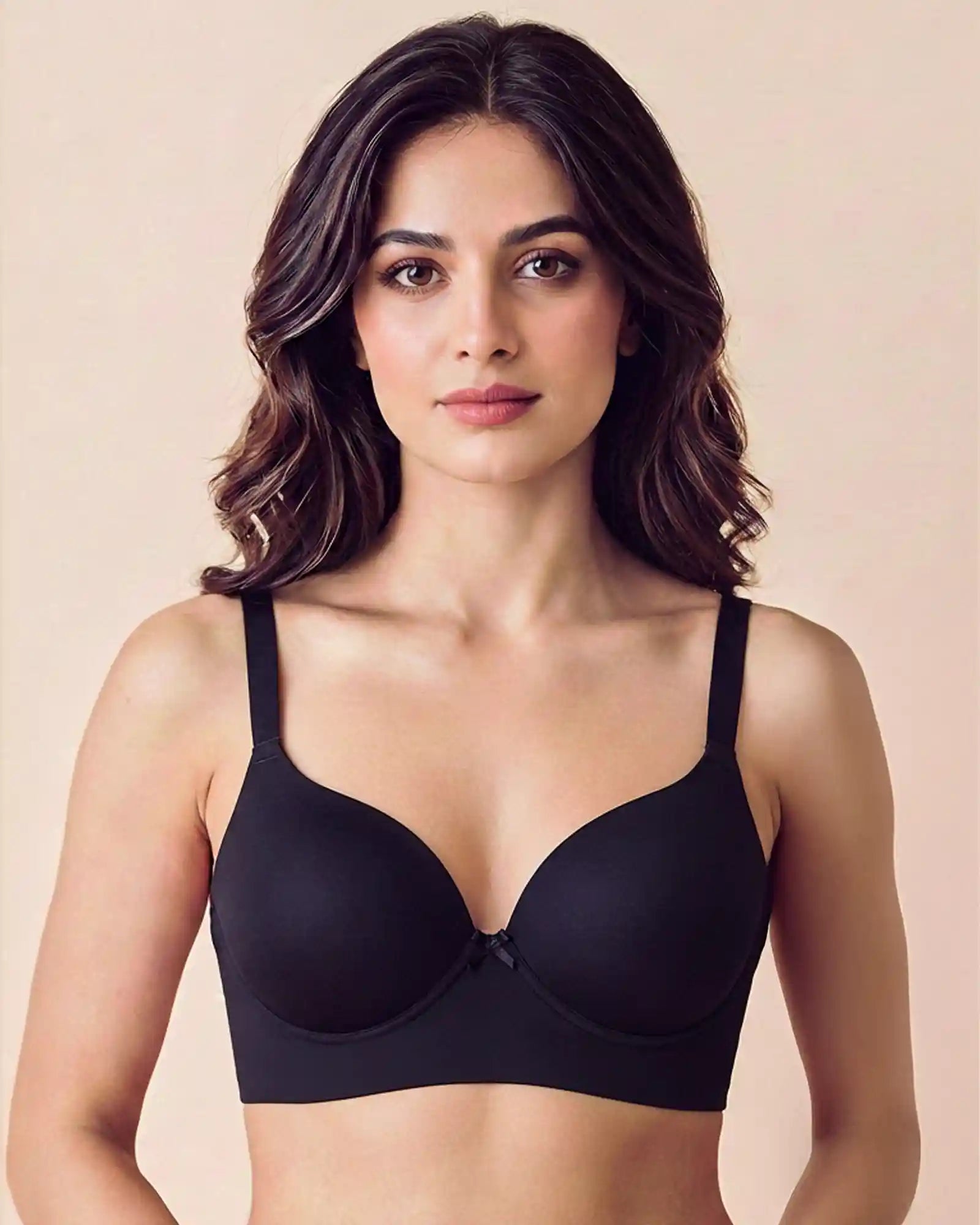 Cotton Non-wired Maximiser Push-Up Bonded Bra (Level-2 Padding) with 3/4th Coverage (SB-97015) (Black)