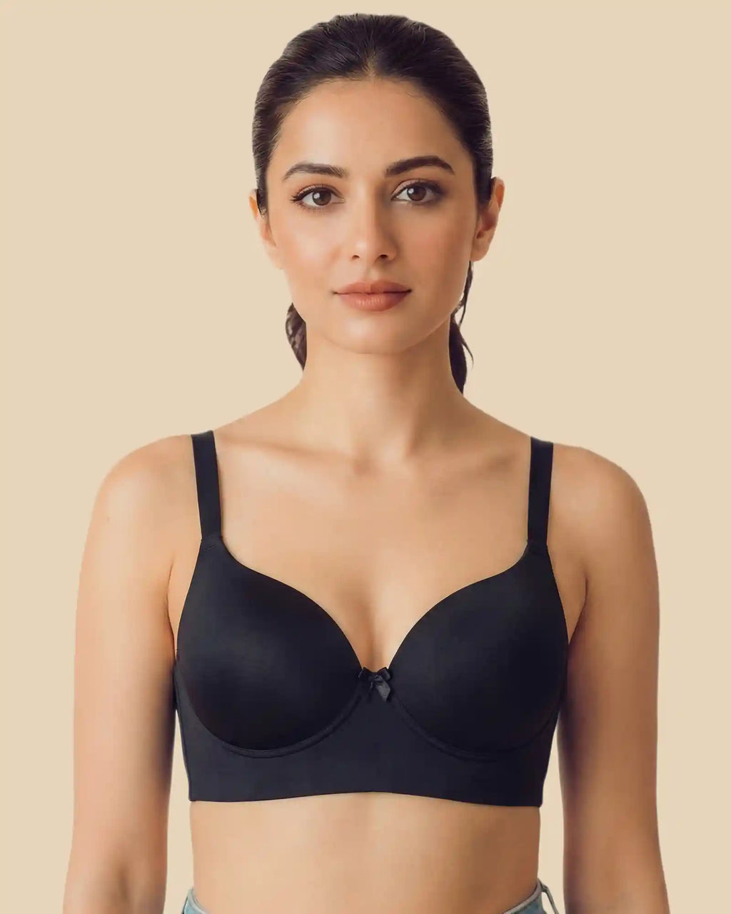 Polyamide Non-Wired Maximiser Push Up Bonded Bra (Level-2 Padding) with 3/4th Coverage (SB-95107) (Black)