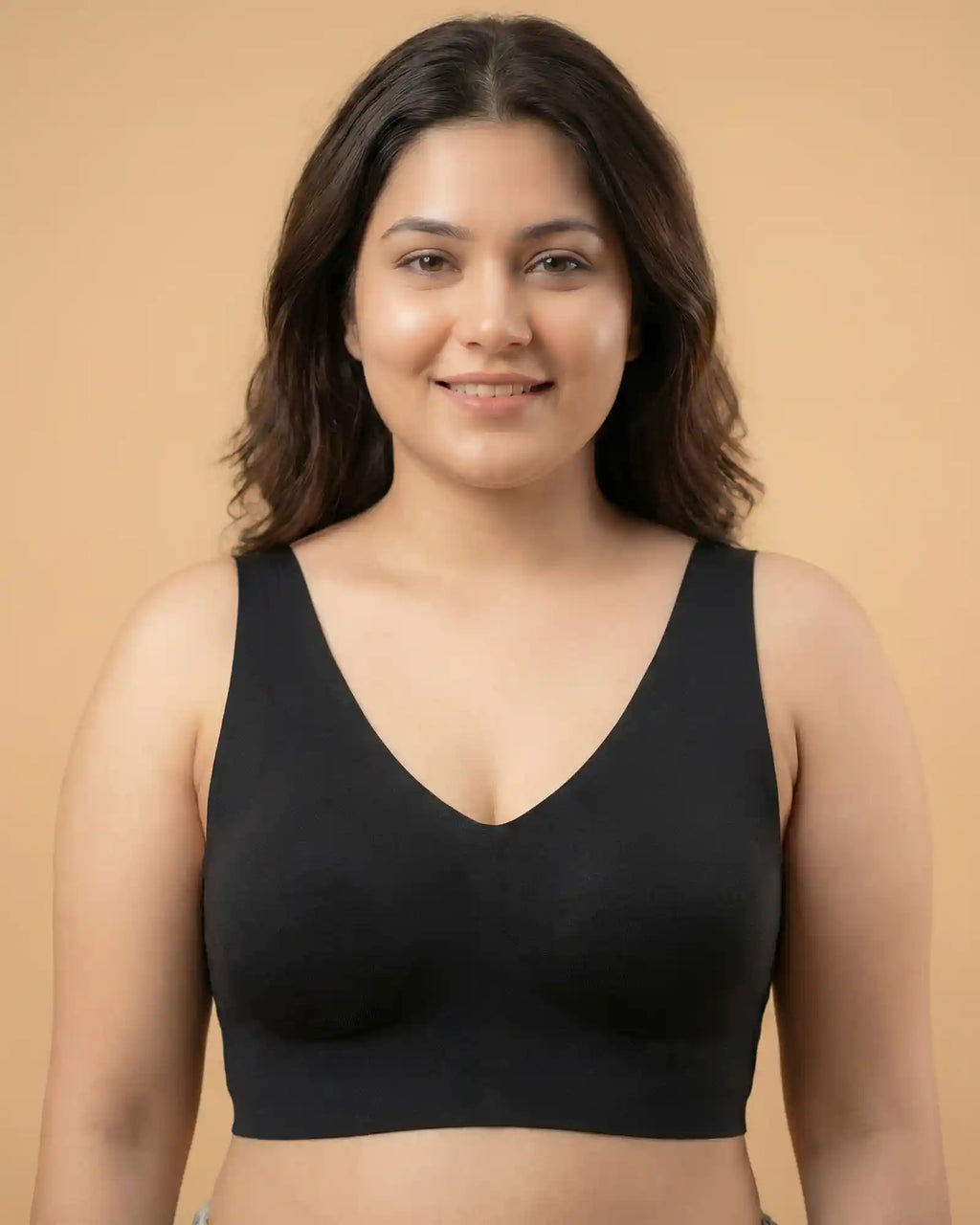 Cotton Non-Padded Plus-Size Bonded Bra with Hidden Concealer (SB-915-Black)