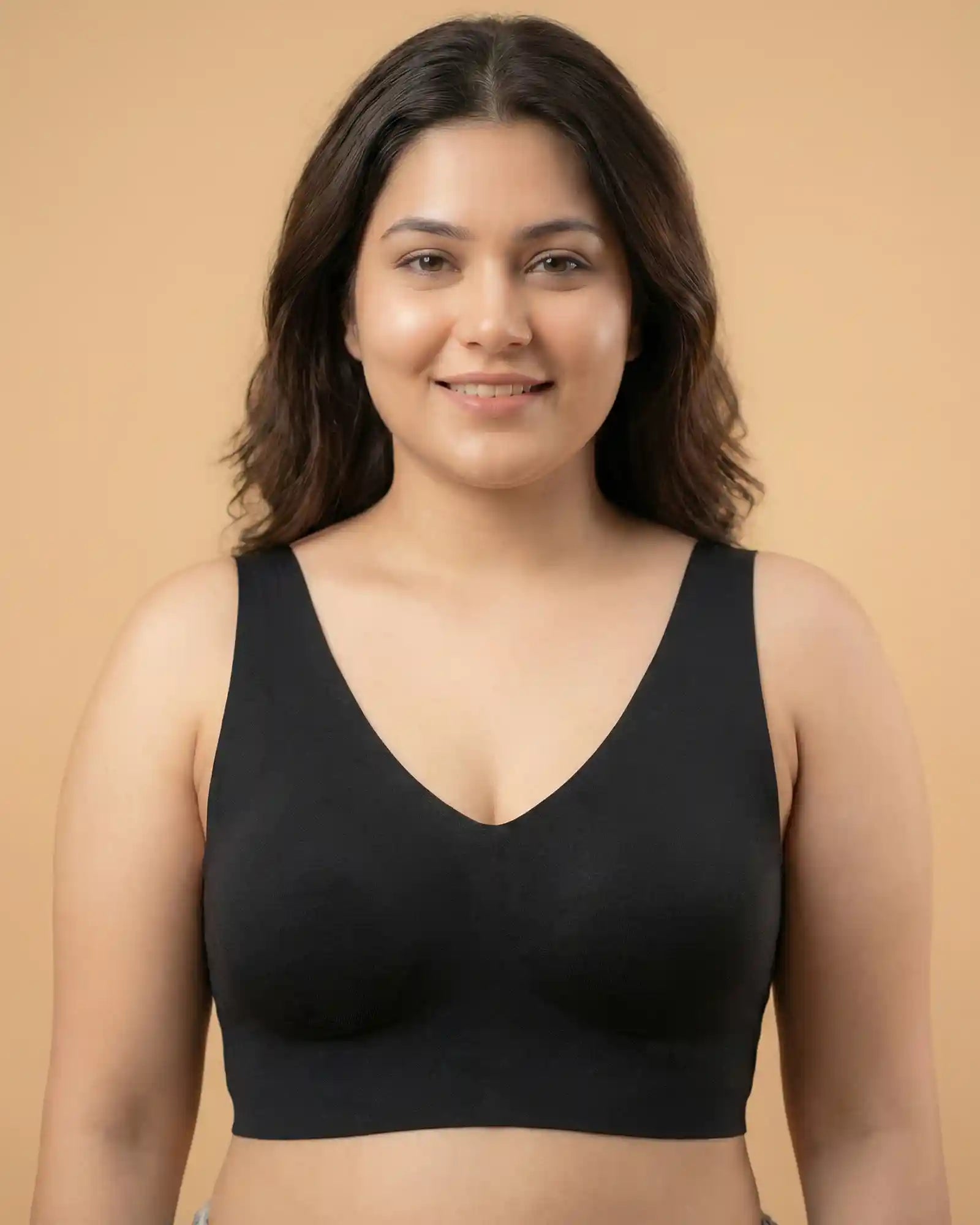 Cotton Non-Padded Plus-Size Bonded Bra with Hidden Concealer (SB-915-Black)