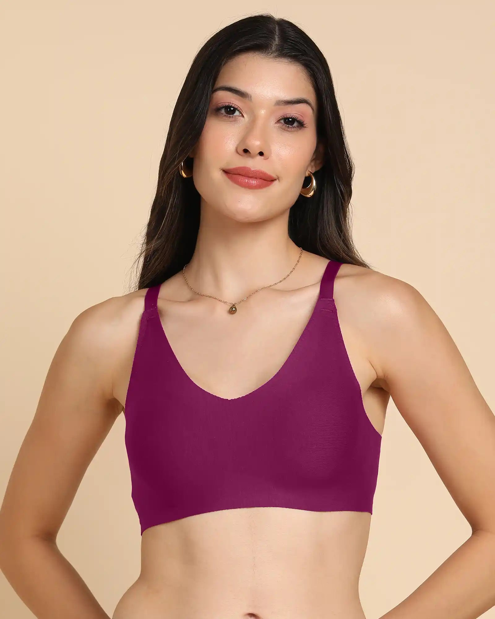 Swanz  Bonded Breathable Cotton Non-Padded Full-Coverage Bra with Hidden Concealer (SB-935-Wine)