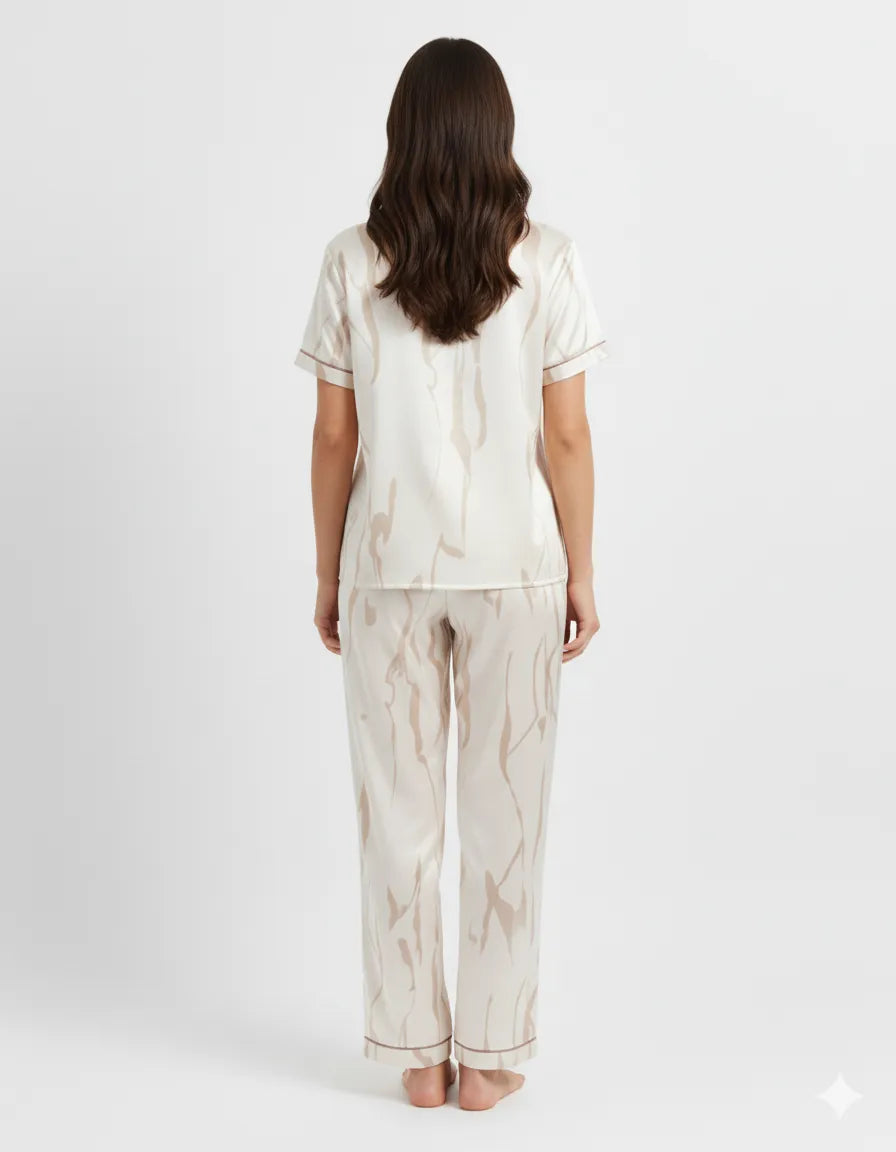 Arolisa Silky Satin Sleep Set – Short-Sleeve Shirt & Pyjama
