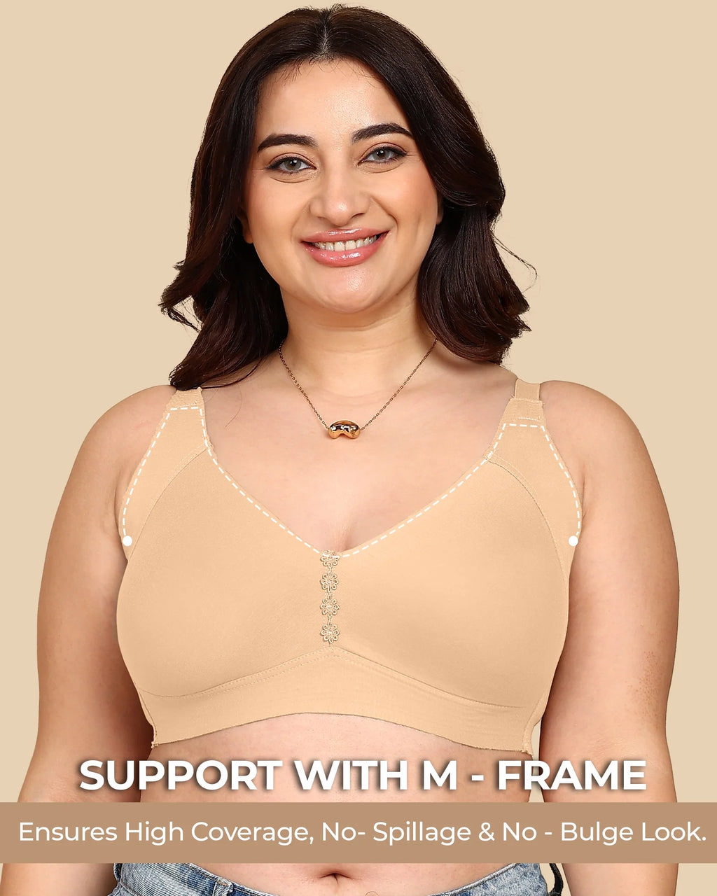 Swanz  Bonded Breathable Cotton Plus-Size Non-Padded M-Frame Minimiser with Hidden Concealer (SB-9303)