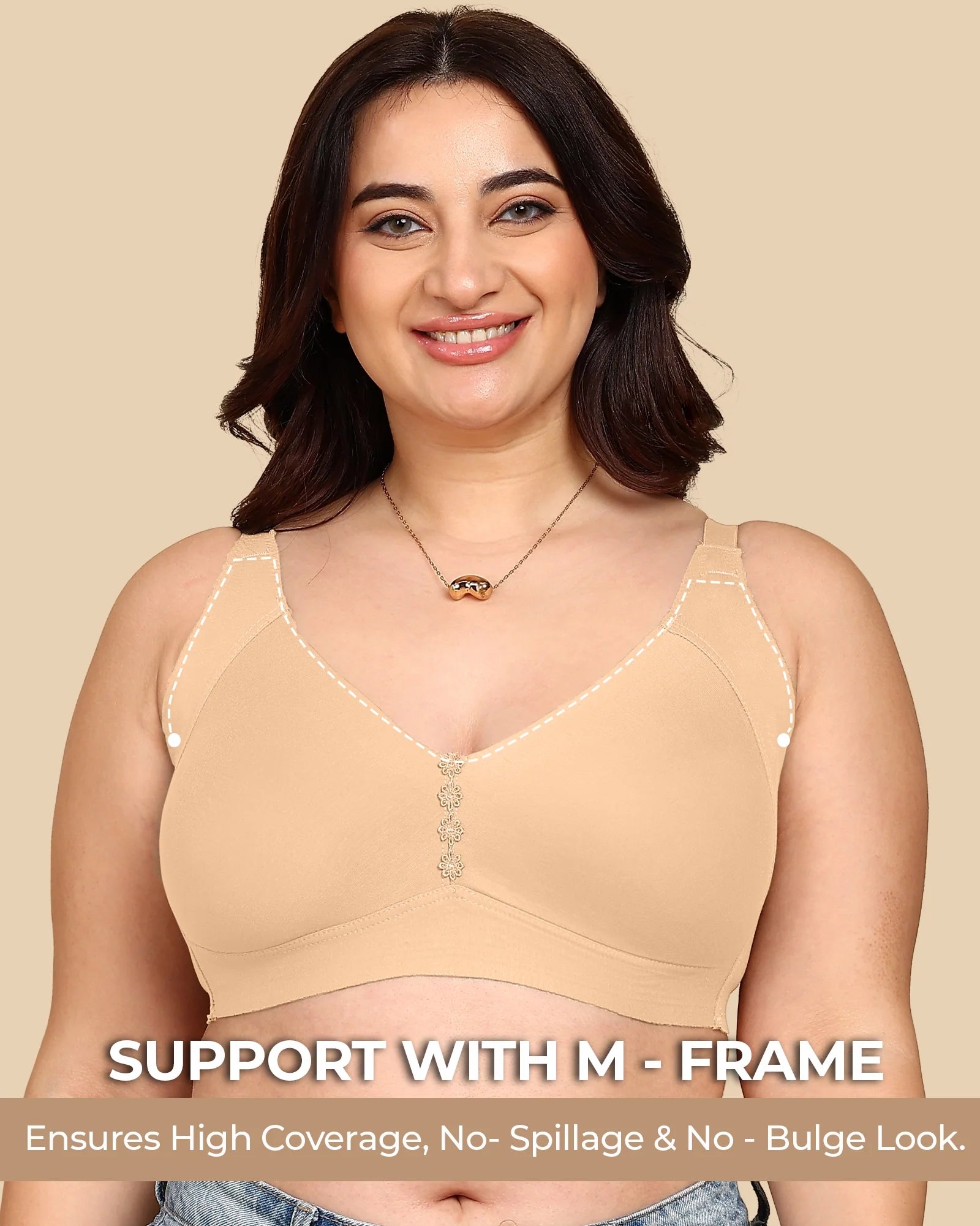 Swanz  Bonded Breathable Cotton Plus-Size Non-Padded M-Frame Minimiser with Hidden Concealer (SB-9303)