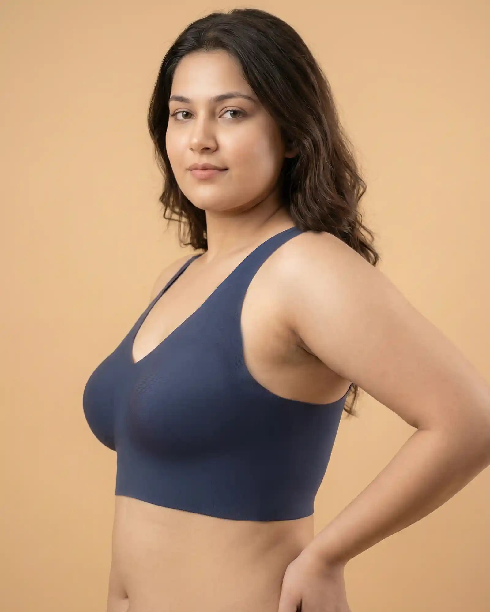 Cotton Non-Padded Full Coverage Bonded Bra (SB-935-Navy)
