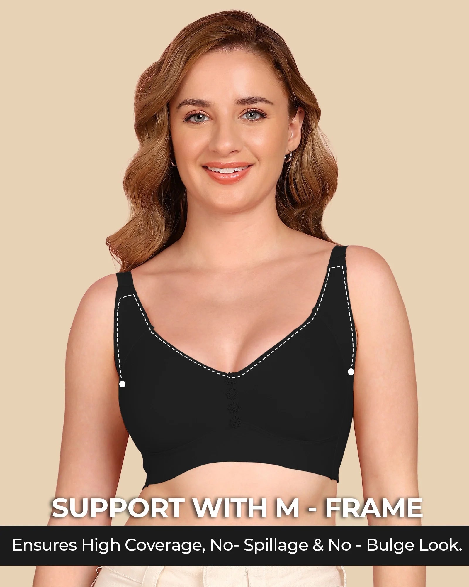 Swanz  Bonded Breathable Cotton Plus-Size Non-Padded M-Frame Minimiser with Hidden Concealer (SB-9303)