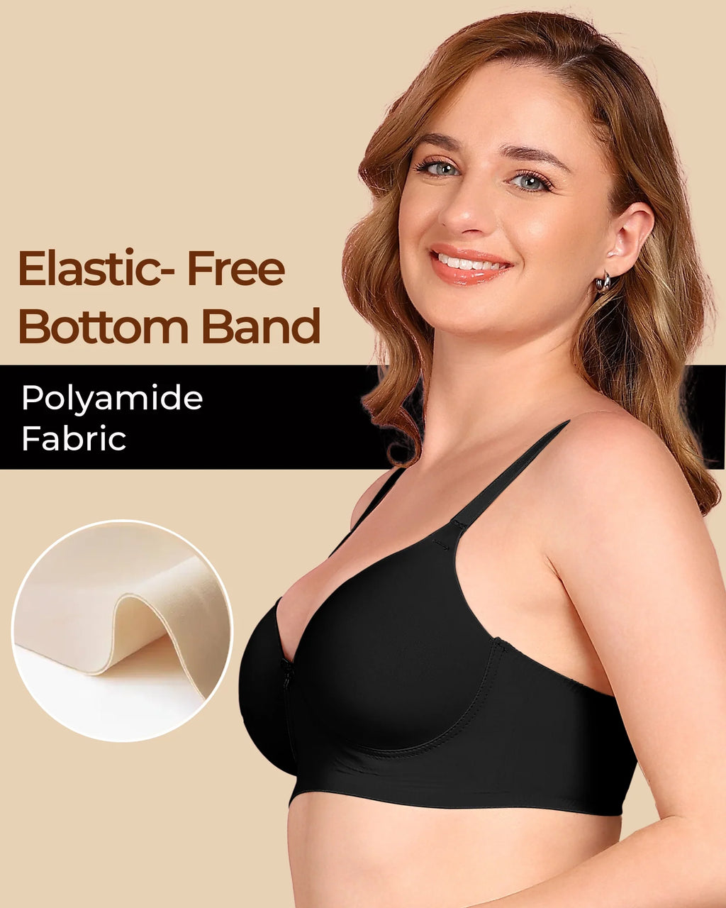 Swanz  Bonded Polyamide Lightly Padded Bra (Level 1 Padding) (SB-95991) (Black)