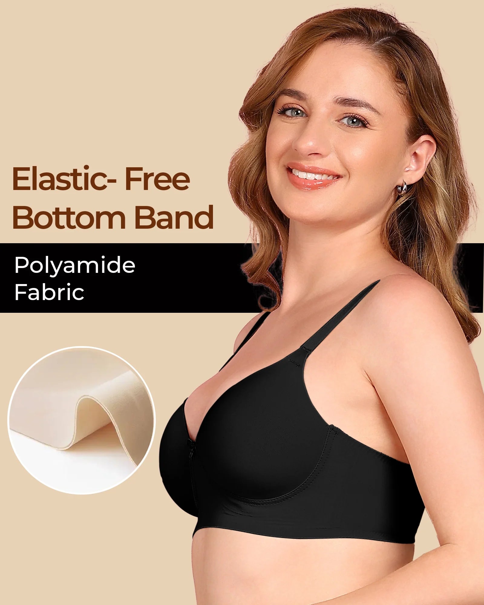 Swanz  Bonded Polyamide Lightly Padded Bra (Level 1 Padding) (SB-95991) (Black)