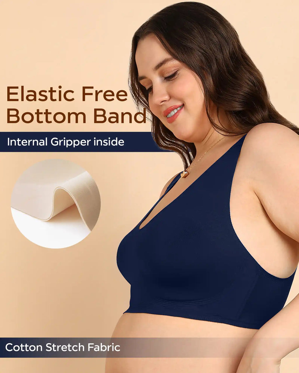 Swanz  Bonded Breathable Cotton Plus-Size Full-Coverage Bra with Hidden Concealer (SB-915-Navy)