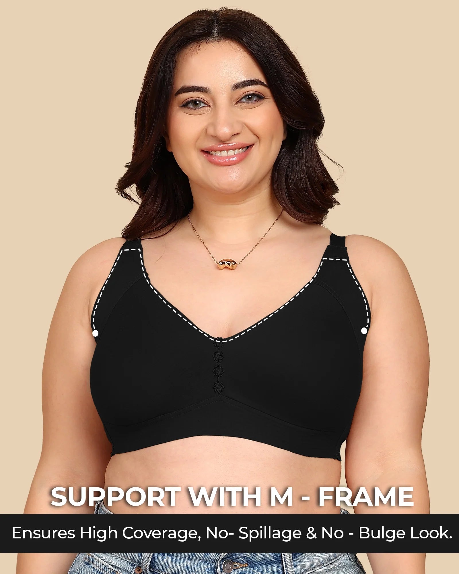 Swanz  Bonded Breathable Cotton Plus-Size Non-Padded M-Frame Minimiser with Hidden Concealer (SB-9303)