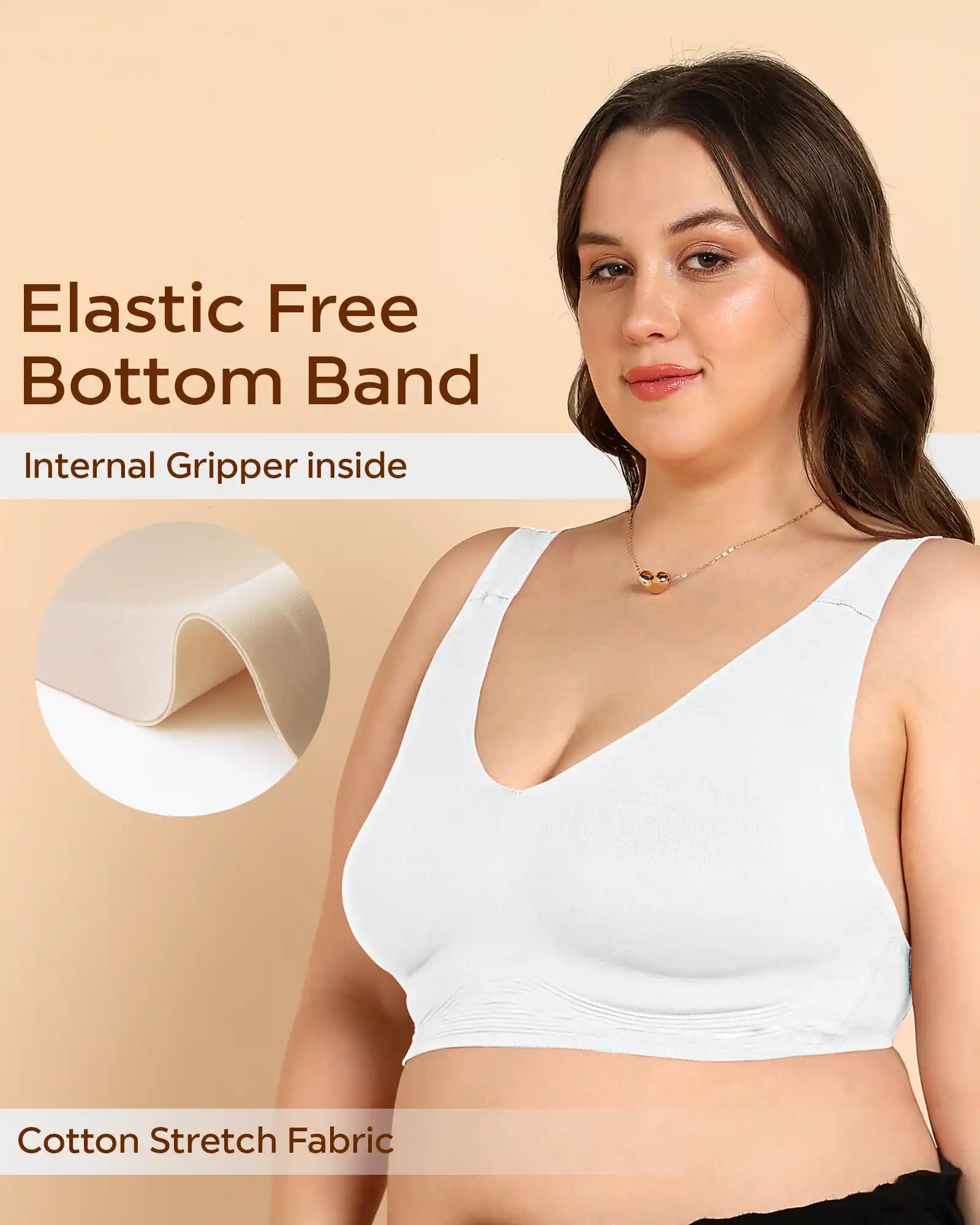 Swanz  Bonded Breathable Cotton Non-Padded Full-Coverage Bra with Hidden Concealer (SB-935-White)