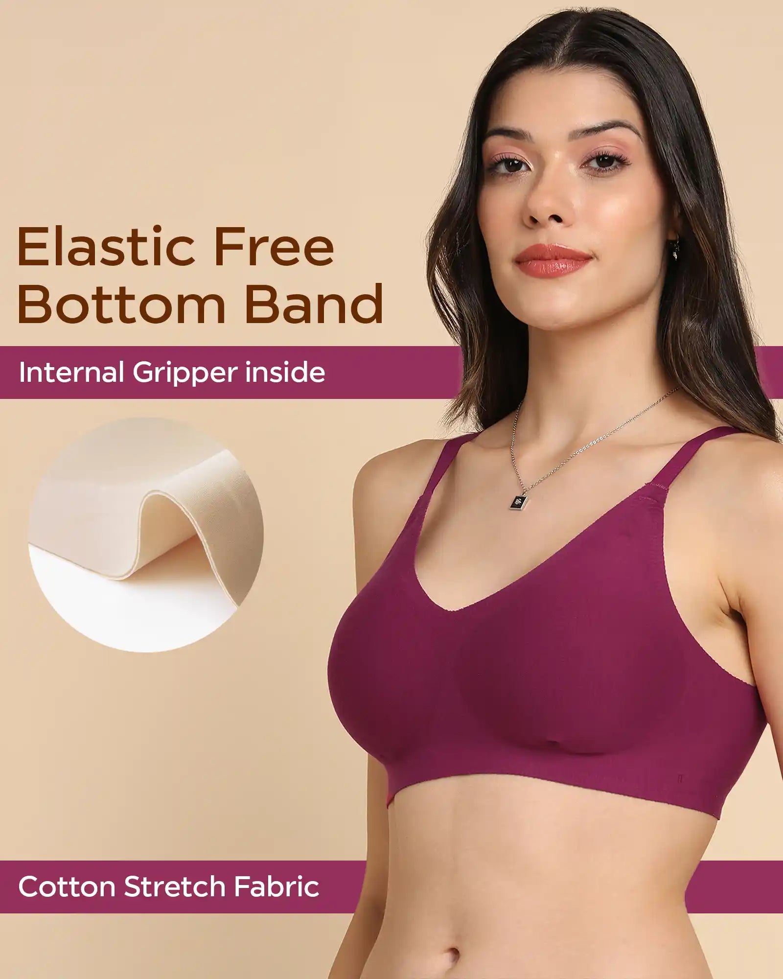 Swanz  Bonded Breathable Cotton Padded Full-Coverage Bra (SB-938-Wine)