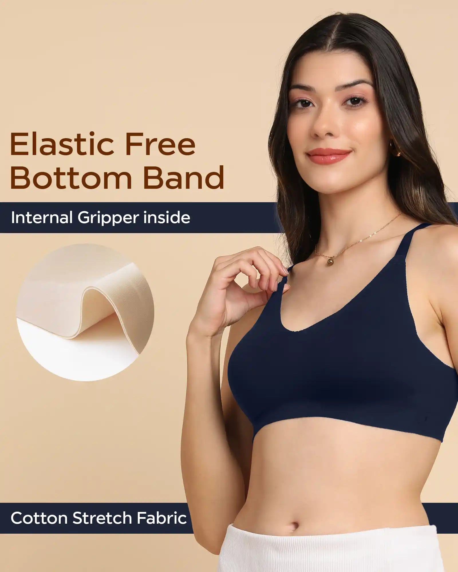 Swanz  Bonded Breathable Cotton Non-Padded Full-Coverage Bra with Hidden Concealer (SB-935-Navy)