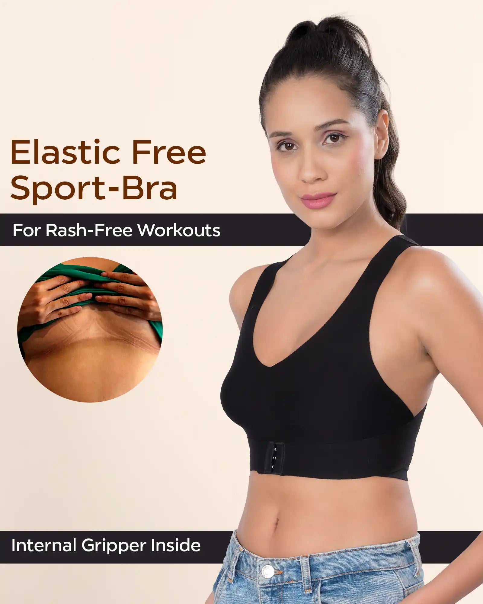 Swanz  Bonded Breathable Cotton Non-Padded Gym Bra with Posture Support (SB-995)
