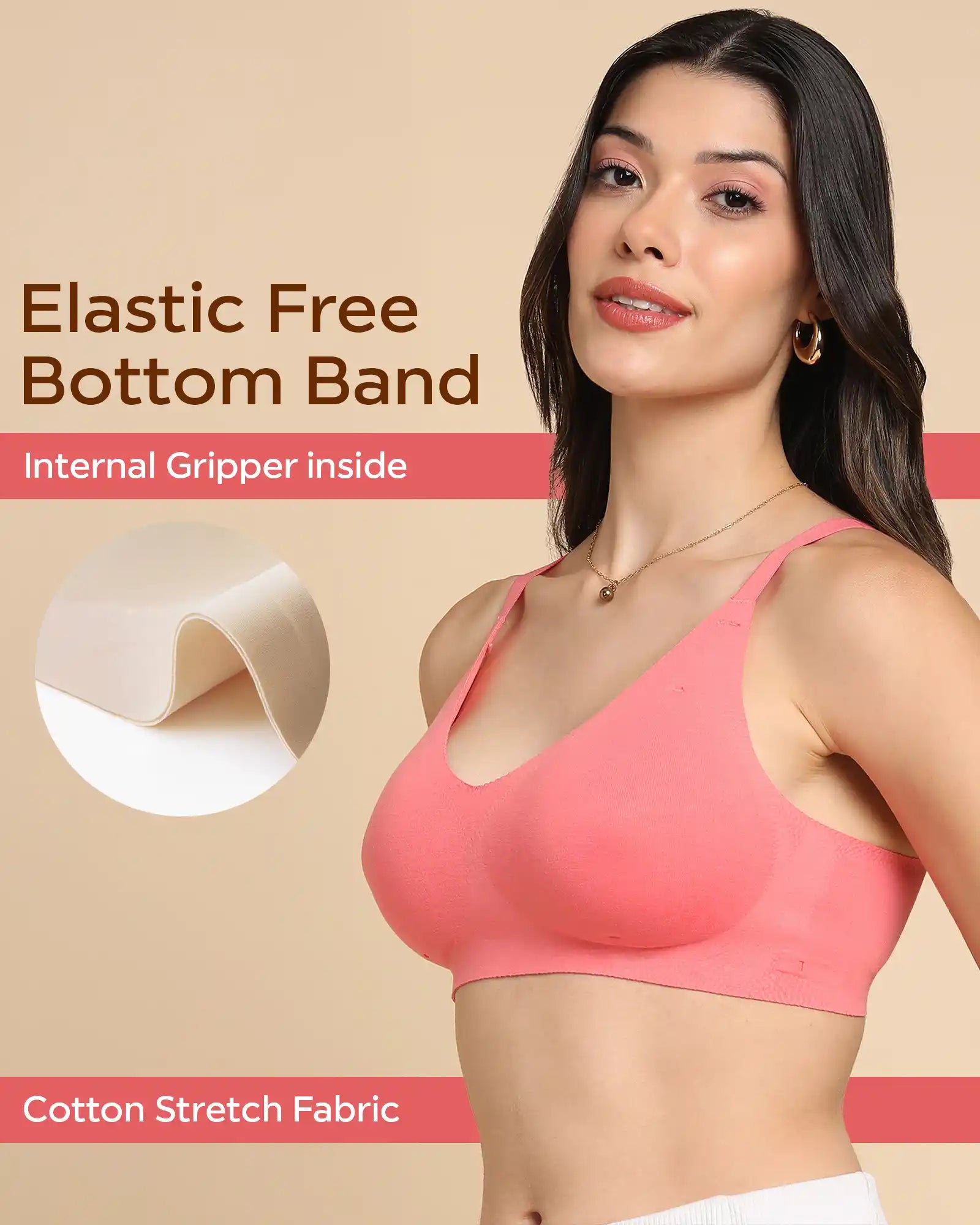 Swanz  Bonded Breathable Cotton Padded Full-Coverage Bra (SB-938-Coral)