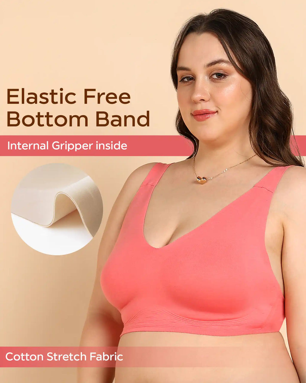 Swanz  Bonded Breathable Cotton Plus-Size Full-Coverage Bra with Hidden Concealer (SB-915-Coral)