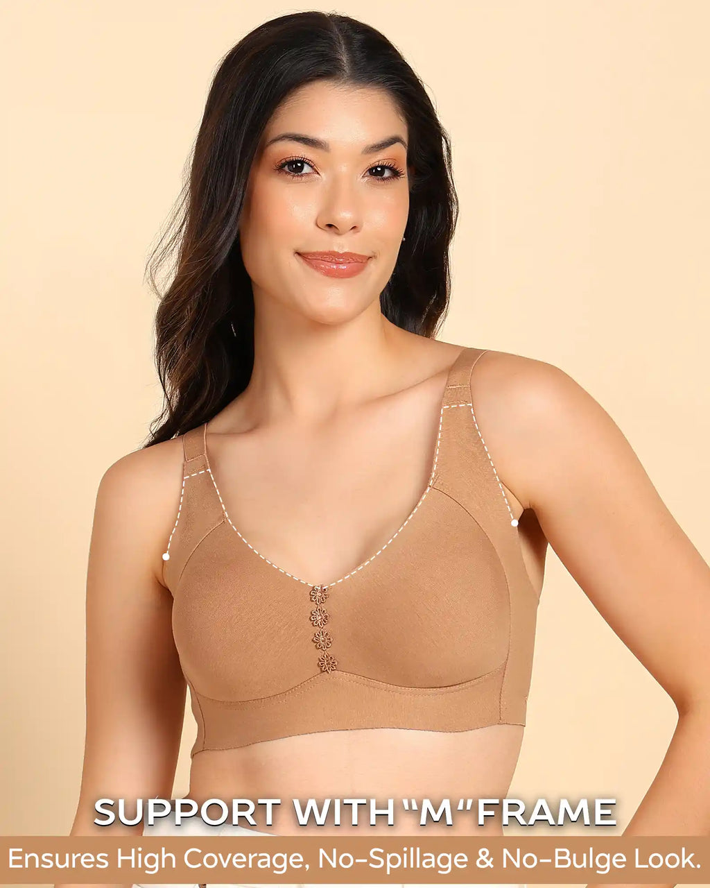 Swanz  Bonded Breathable Cotton Plus-Size Non-Padded M-Frame Minimiser with Hidden Concealer (SB-9303)