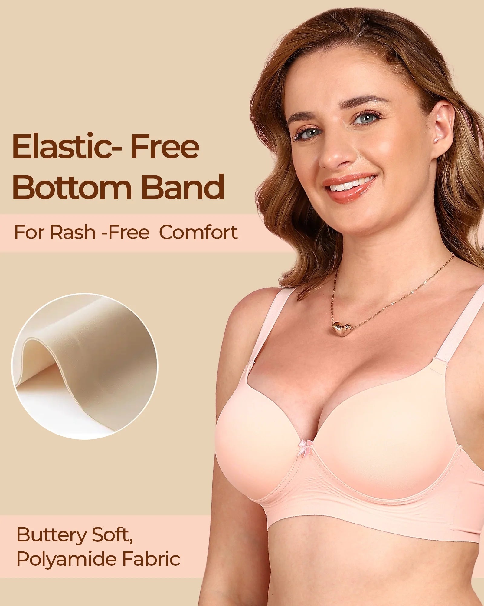 Swanz  Bonded Polyamide Push-Up 3/4 Coverage Maximiser Bra (Level 2 Padding) (SB-95107) (Peach)