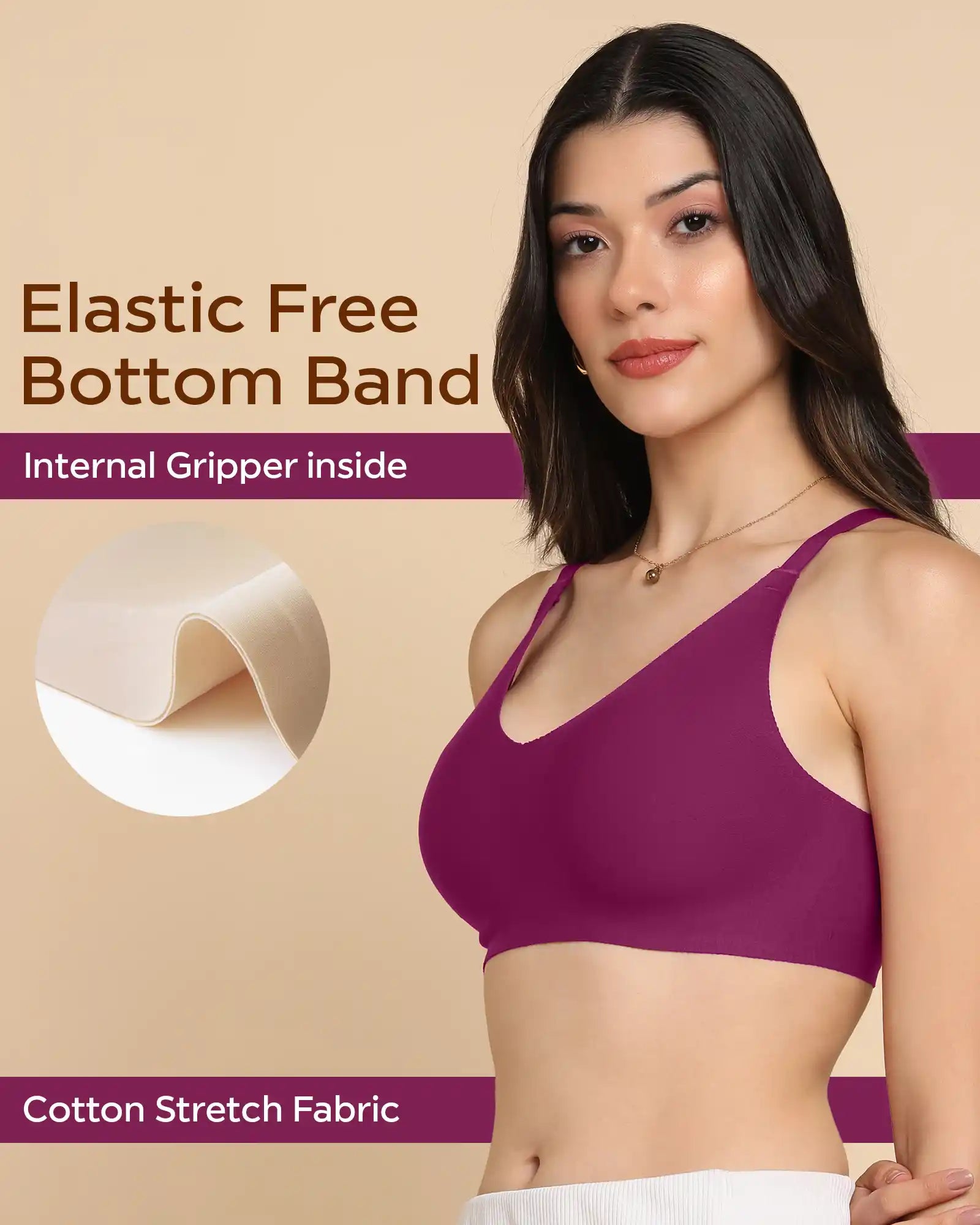 Swanz  Bonded Breathable Cotton Non-Padded Full-Coverage Bra with Hidden Concealer (SB-935-Wine)