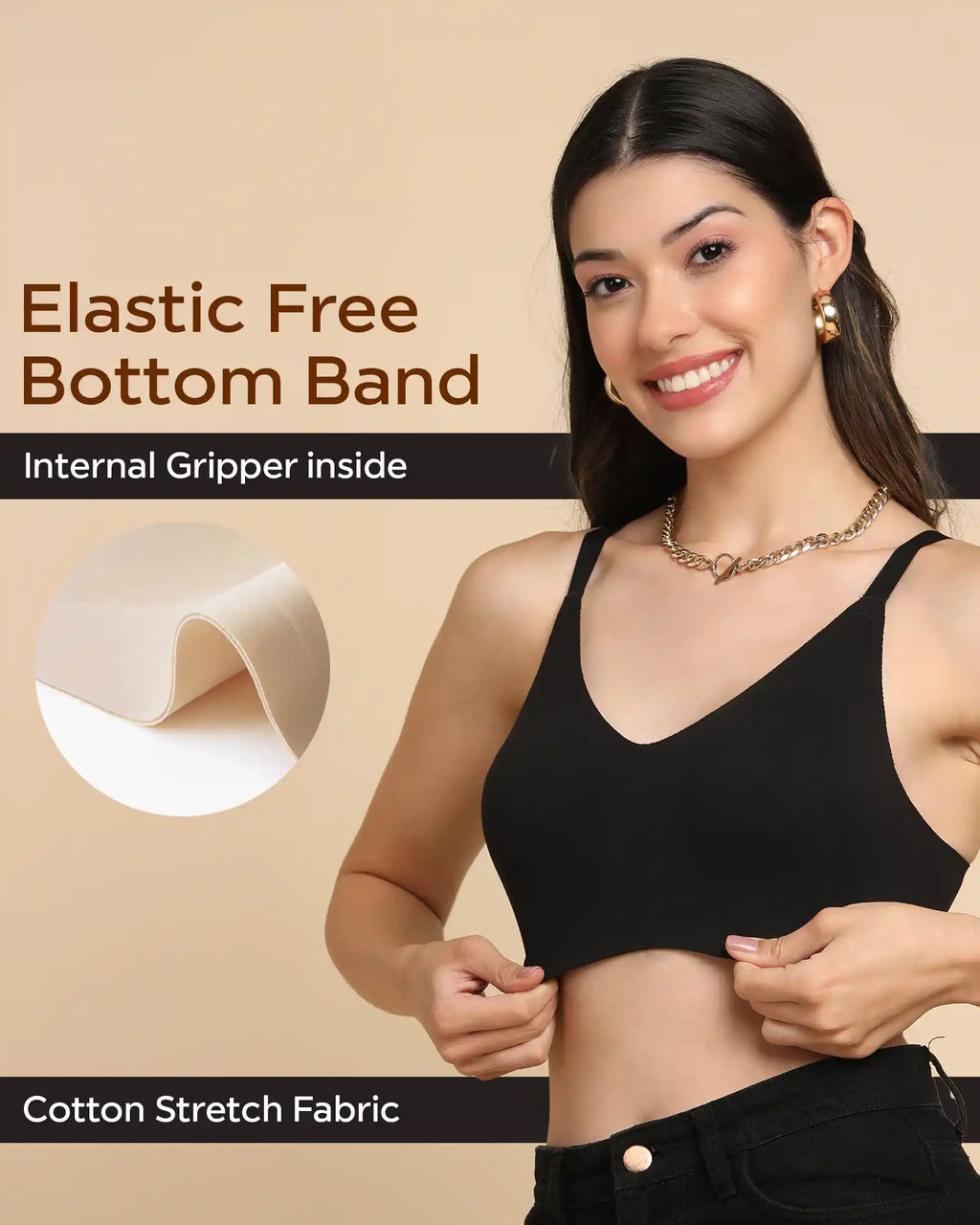 Swanz  Bonded Breathable Cotton Non-Padded Full-Coverage Bra with Hidden Concealer (SB-935-Black)
