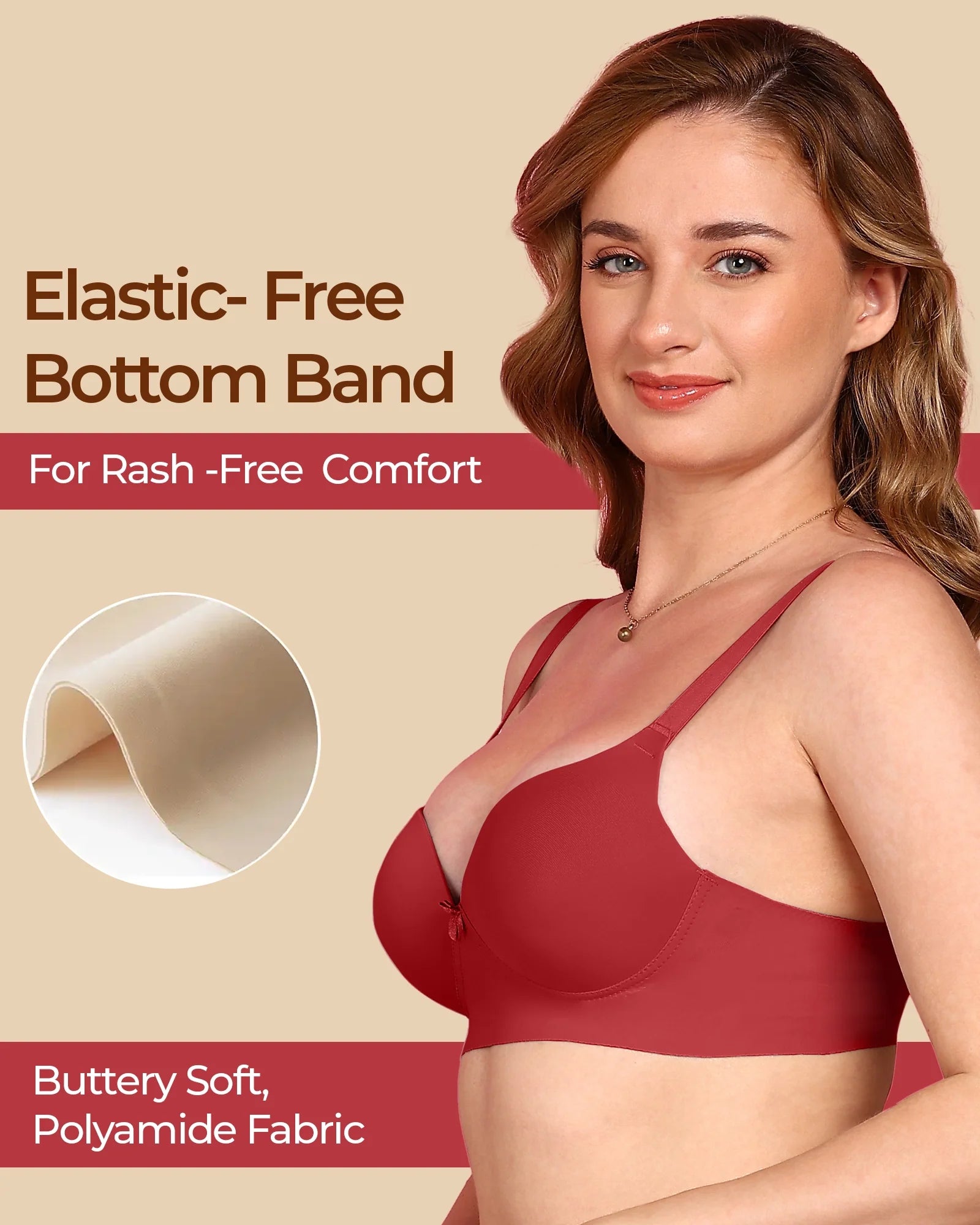 Swanz  Bonded Polyamide Push-Up 3/4 Coverage Maximiser Bra (Level 2 Padding) (SB-95107) (Maroon)