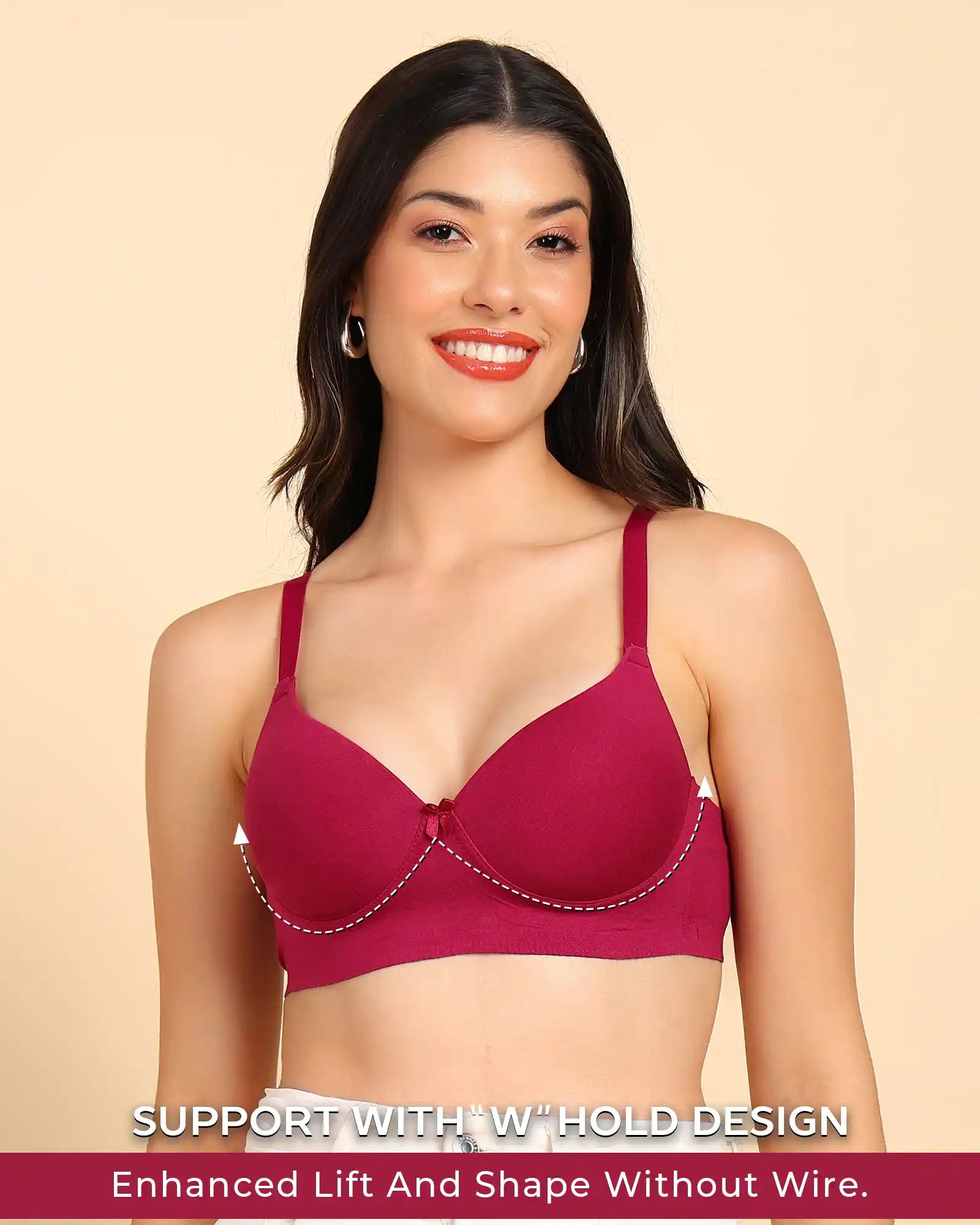 Swanz  Bonded Breathable Cotton Push-Up 3/4-Coverage Bra (Level 3 Padding) (SB-93510)