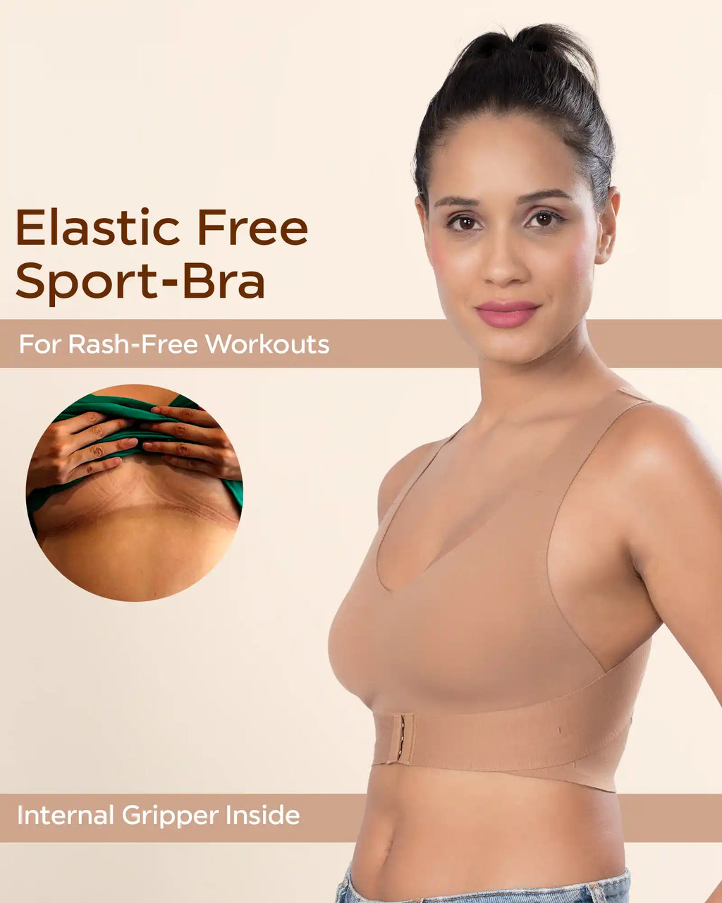 Swanz  Bonded Breathable Cotton Non-Padded Gym Bra with Posture Support (SB-995)