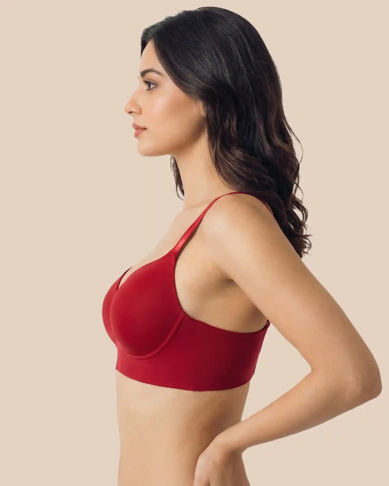 Cotton Non-wired Maximiser Push-Up Bonded Bra (Level-2 Padding) with 3/4th Coverage (SB-97015) (Red)