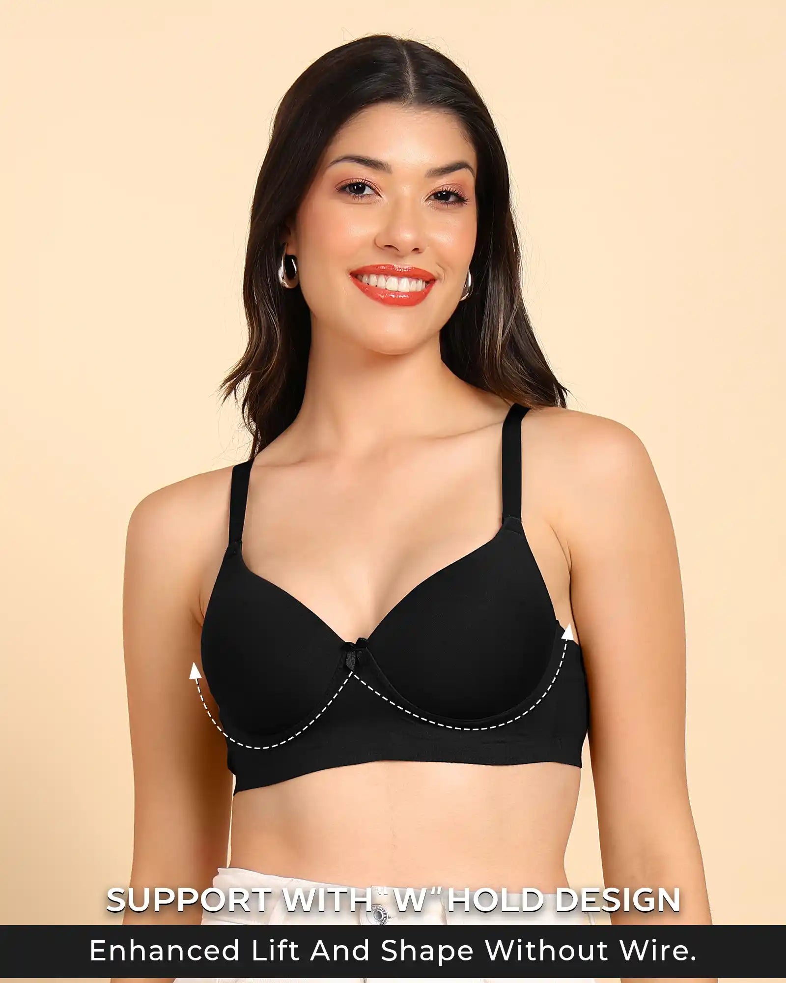 Swanz  Bonded Breathable Cotton Push-Up 3/4-Coverage Bra (Level 3 Padding) (SB-93510)