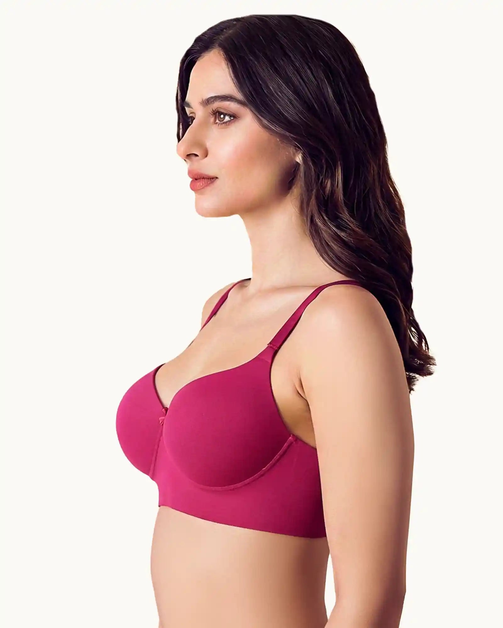 Cotton Non-wired Push-Up Bonded Bra (Level-3 Padding) with 3/4th Coverage (SB-93510)(Wine)