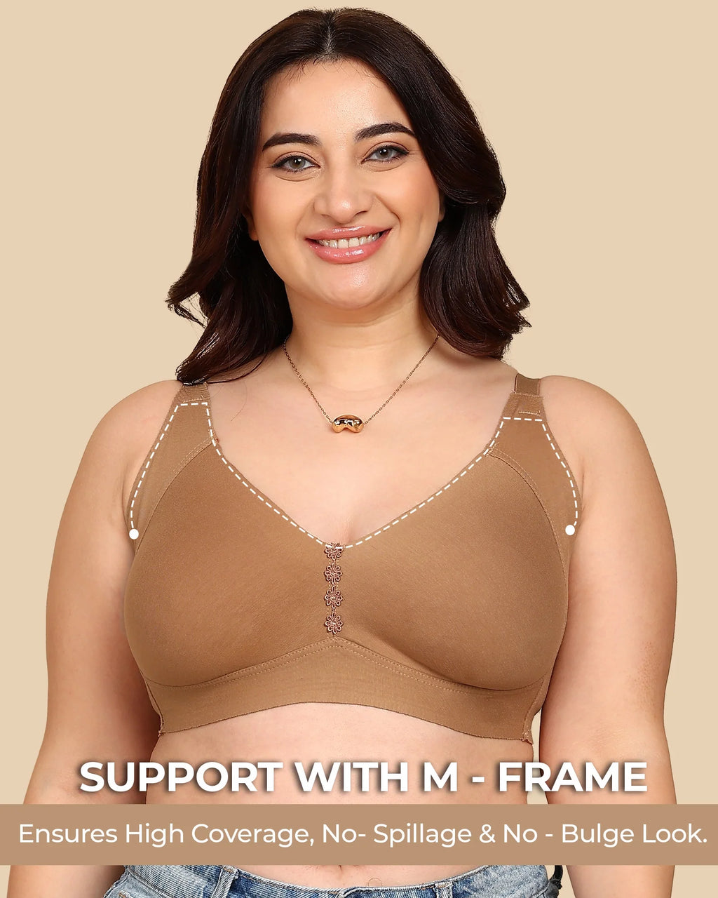 Swanz  Bonded Breathable Cotton Plus-Size Non-Padded M-Frame Minimiser with Hidden Concealer (SB-9303)